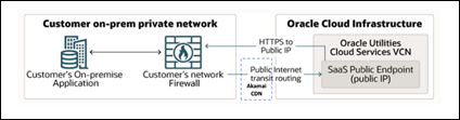 Diagram showing the architecture for an external application makeing public web service API calls through the public internet.