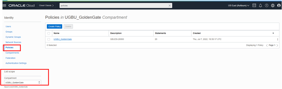 Screen capture showing Policies page with Policies option List Scope section highlighted
