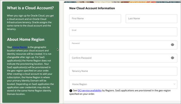 Create new cloud account page