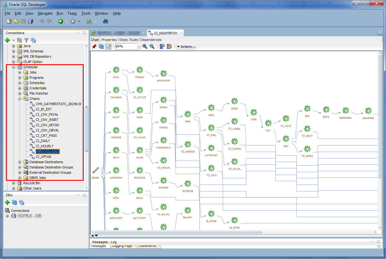 Screen capture that show an example of the Oracle SQL Developer Oracle Scheduler interface.