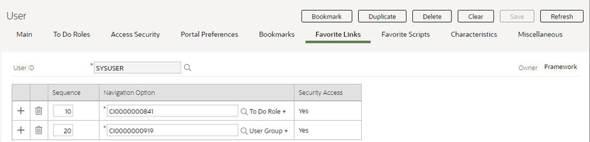 Multiple tabs example after the Favorite Links tab is clicked