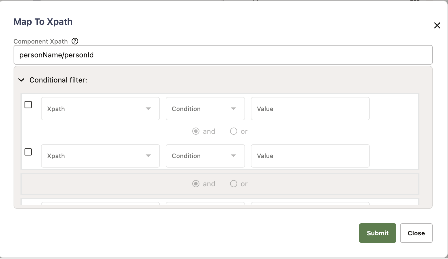 Shows the option to map to a specific occurrence of the list element. Shows the option to map to a specific occurrence of the list element.