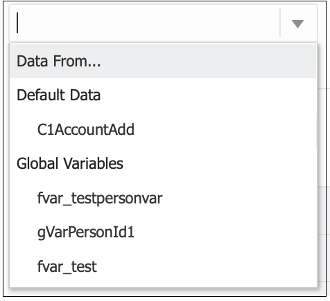 Shows options in the Test Data field. Shows options in the Test Data field.