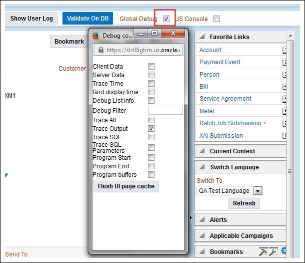 This figure shows selecting the Debug mode switch to navigate first to the target page.