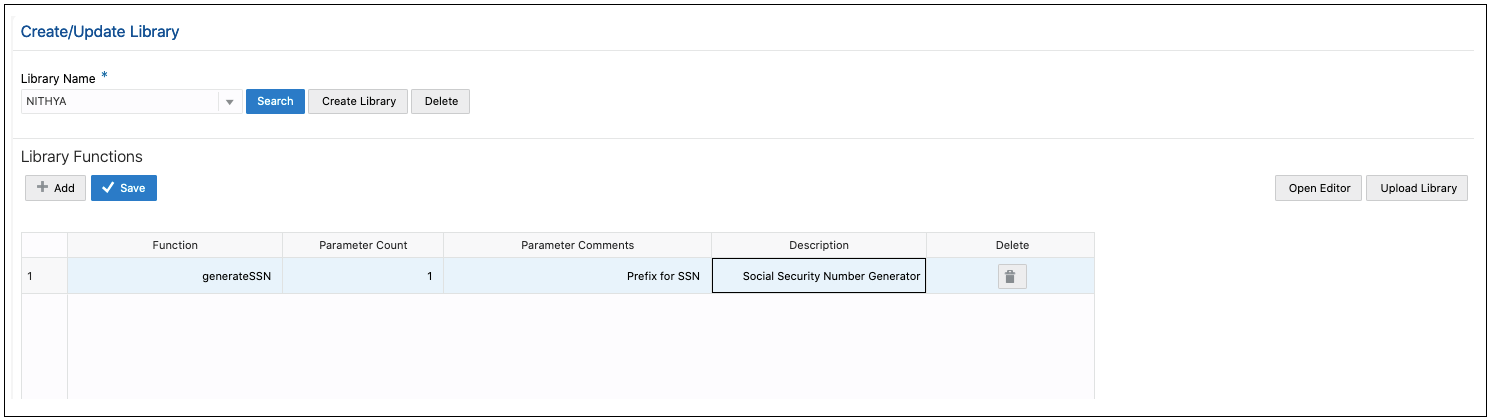 This figure shows the function definition in Oracle Utilities Testing Accelerator.