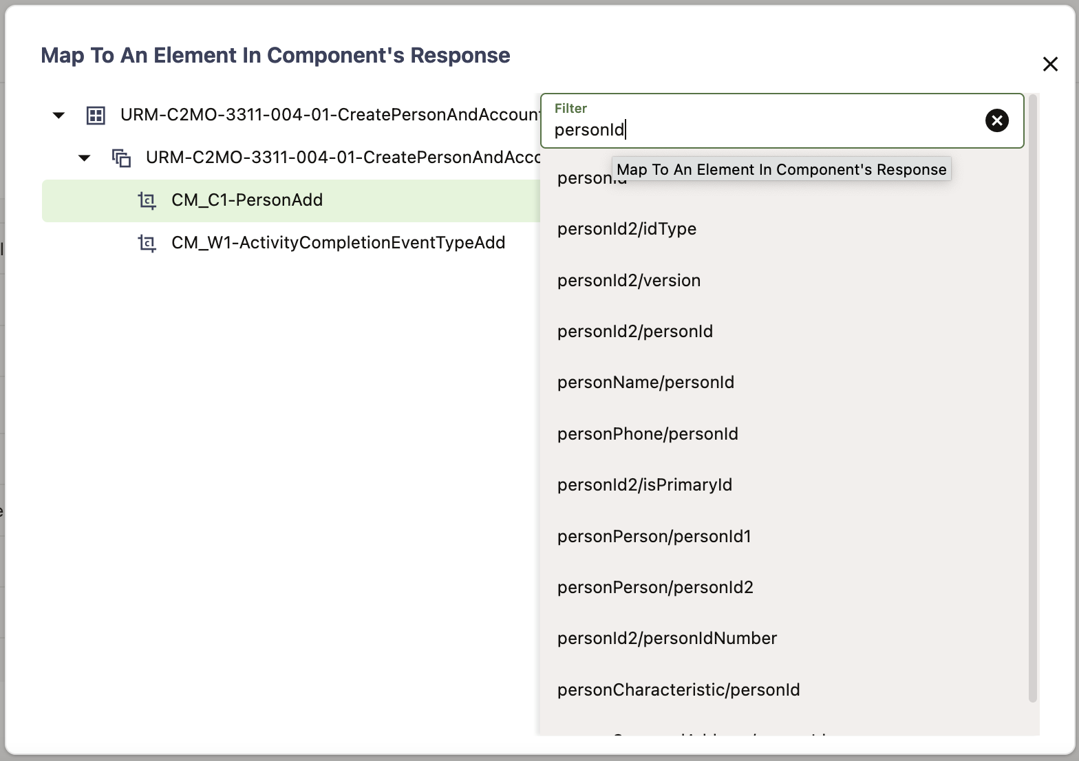 Click the component from whose response the value should to be mapped. Click the component from whose response the value should to be mapped.