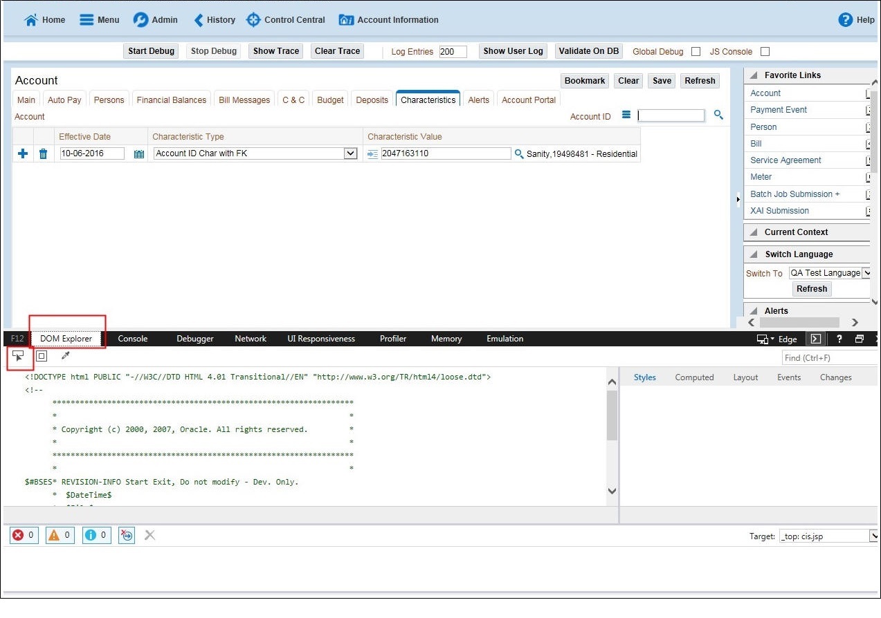 This figure shows the DOM Explorer tab and the Select element icon.