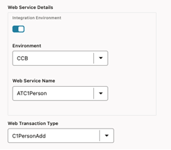 Shows the integration web service details in the Test Data section. Shows the integration web service details in the Test Data section.