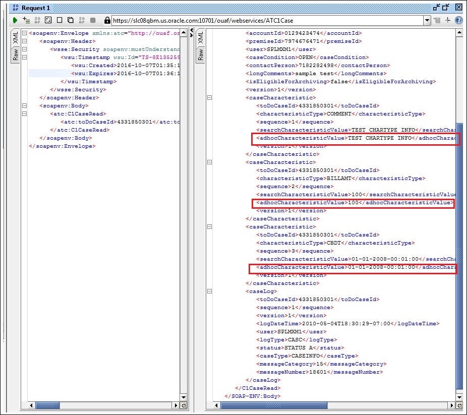 Shows a Read using the data added on the Case page.
