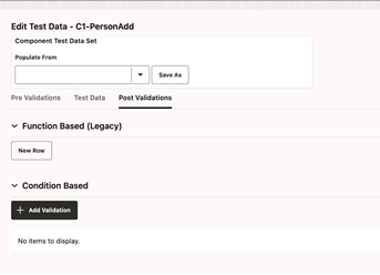 Shows the function based and condition based post validations. Shows the function based and condition based post validations.