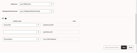Shows the Edit Test Data screen for a subroutine that outputs a personId and accountId.