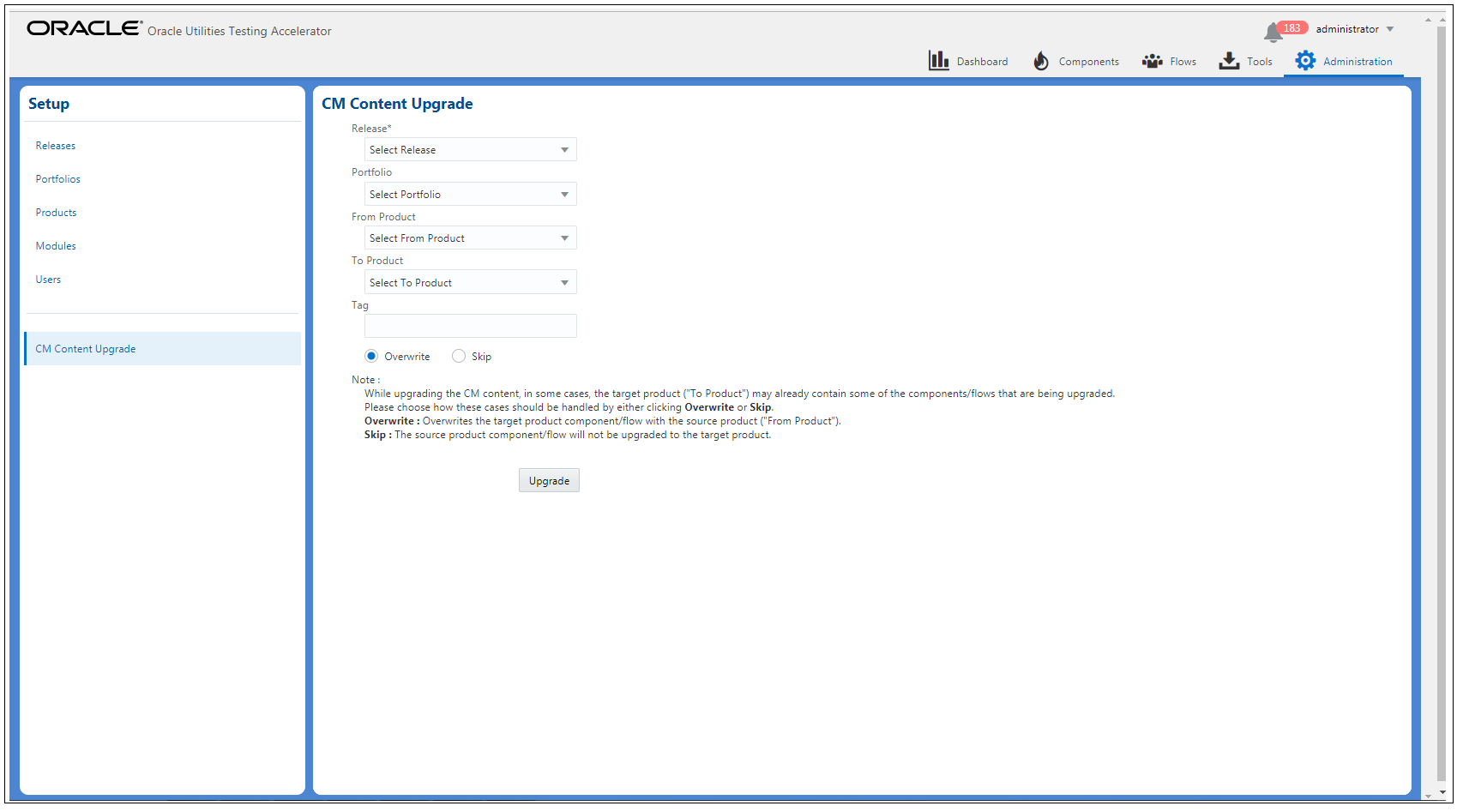 CM Content Upgrade screen CM Content Upgrade screen