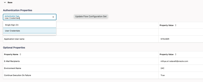 Shows the Authentication Type options available.