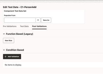 Shows the function based and condition based post validations. Shows the function based and condition based post validations.