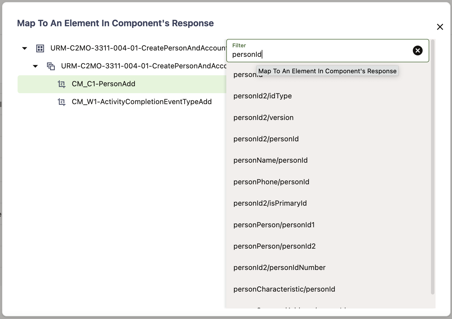 Click the component from whose response the value should to be mapped.