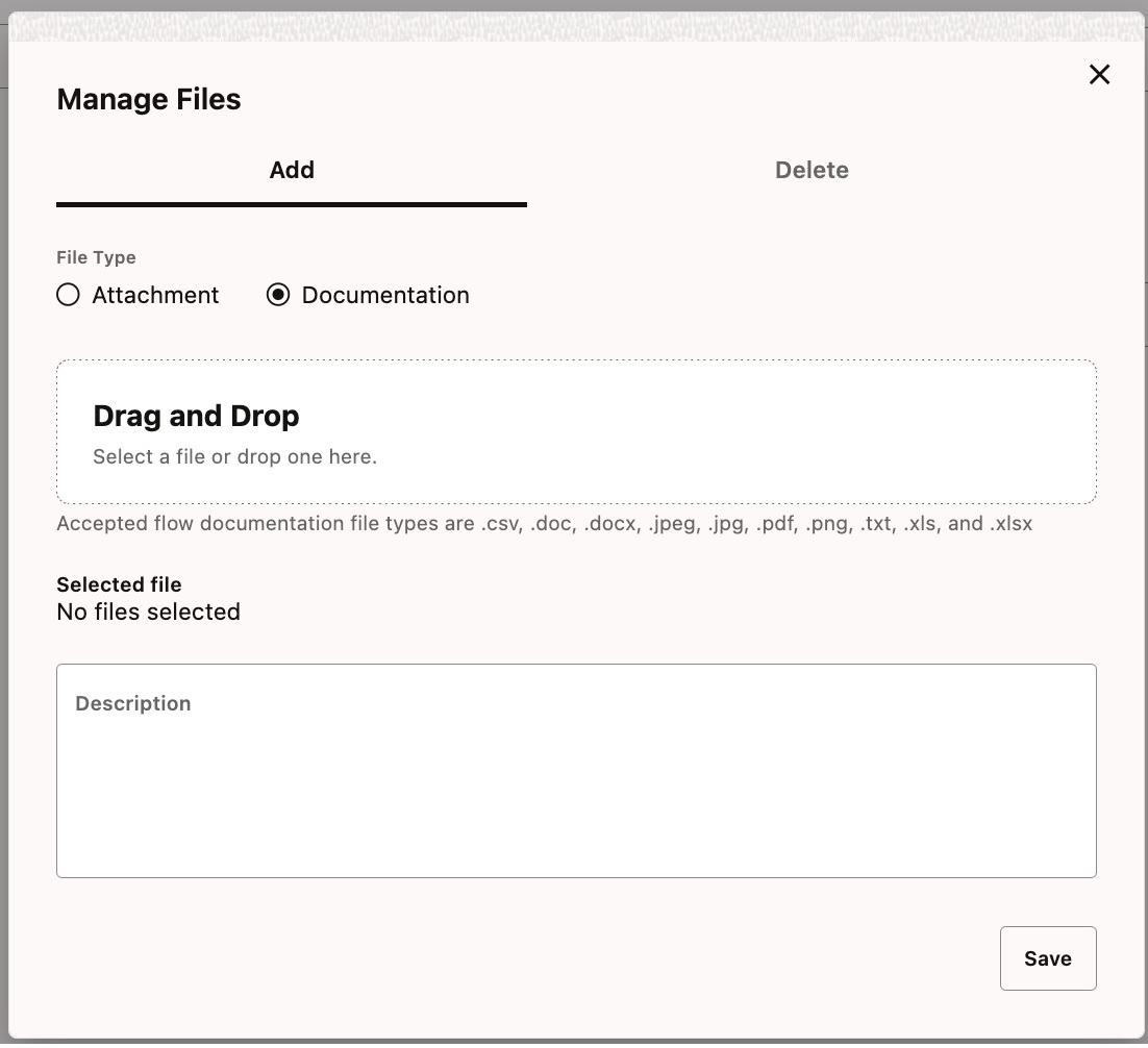 Shows how to add a document to a flow.