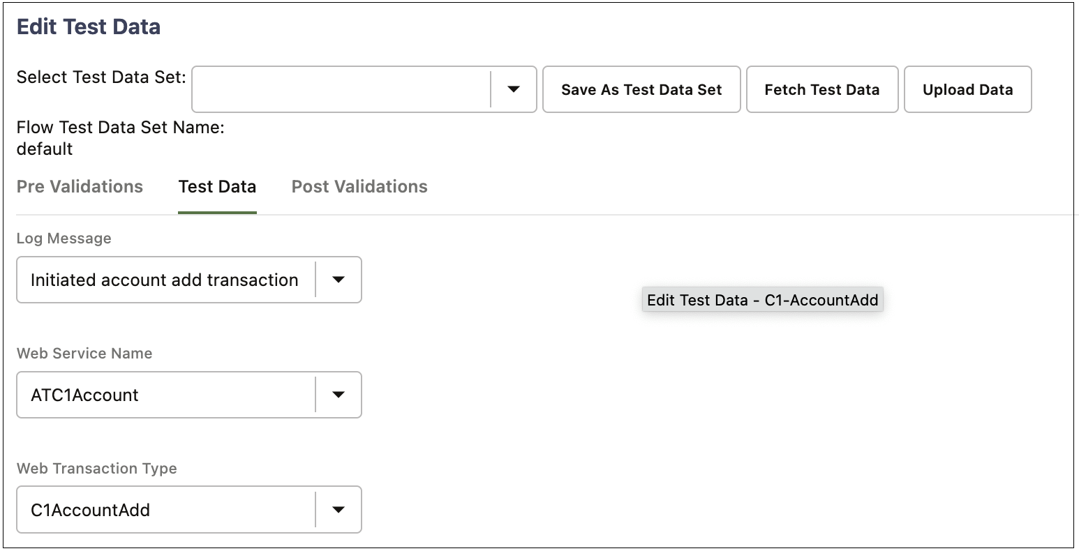 Displays Log message, Web Service Name and Transaction Type fields.