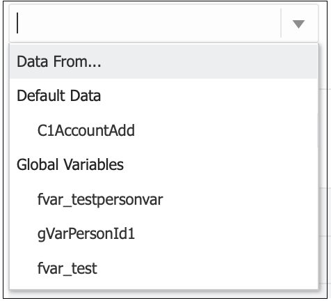 Shows options in the Test Data field.