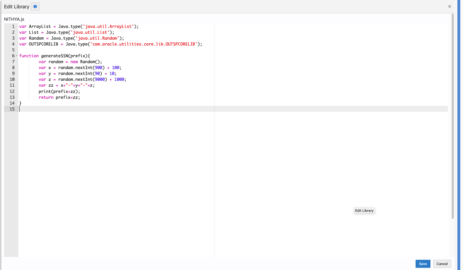 Shows the JavaScript code editor in the application.