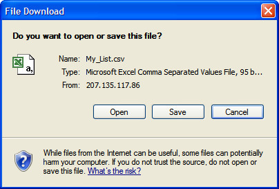 File Download Pop-up dialog