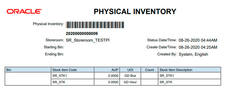 Example of a Physical Inventory Report.