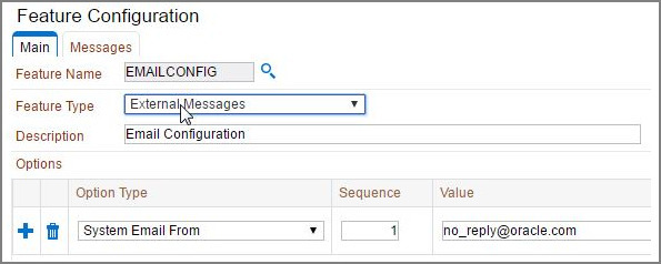 Example Feature configuration for email