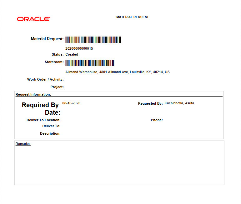 مثال على تقرير طلب المواد.