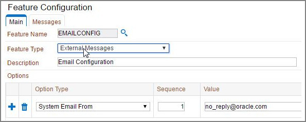 Exemplo de configuração de recurso para e-mail