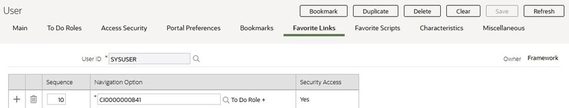 User page with Favorite Links tab selected.