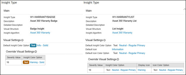 Example of a Warranty Insight Type