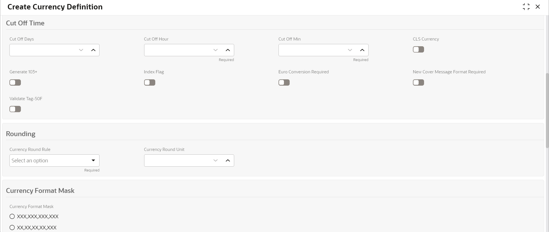 Create Currency Definition (cont.)