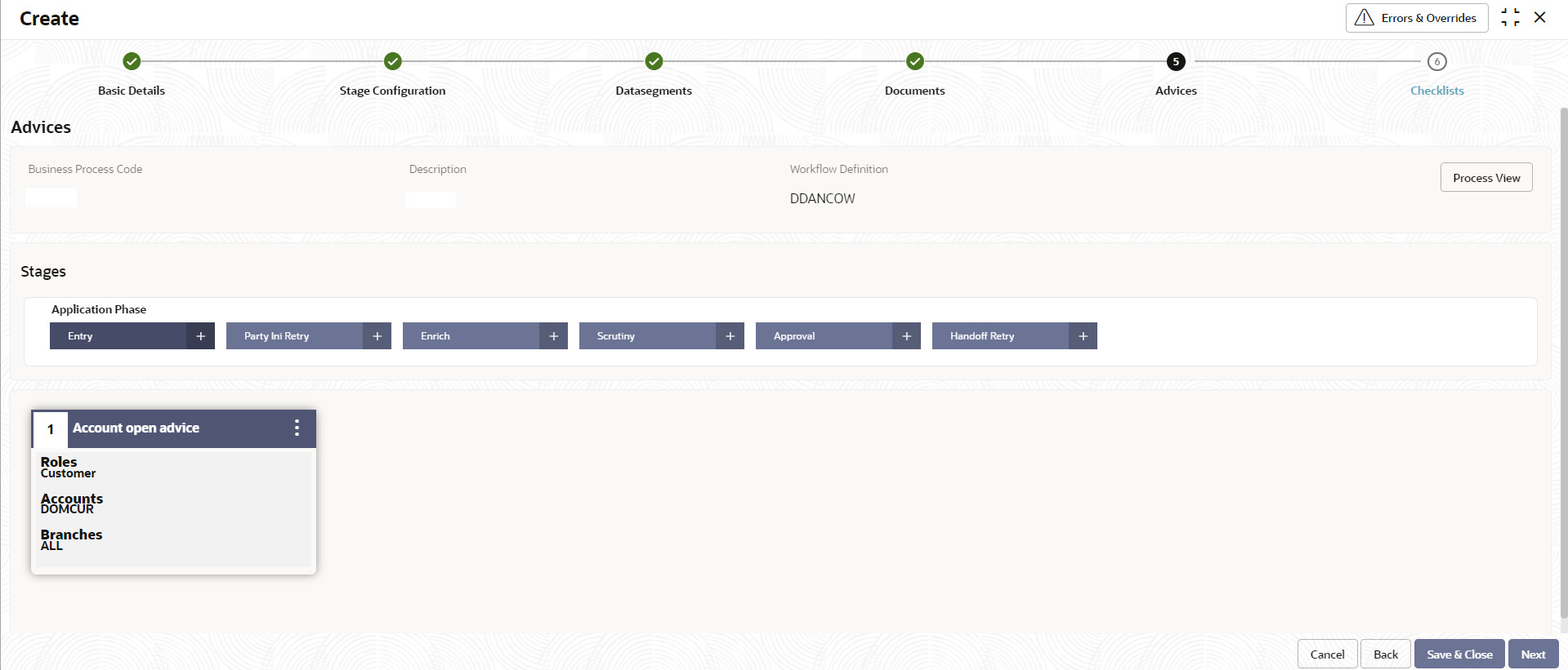 Create Business Process Advices