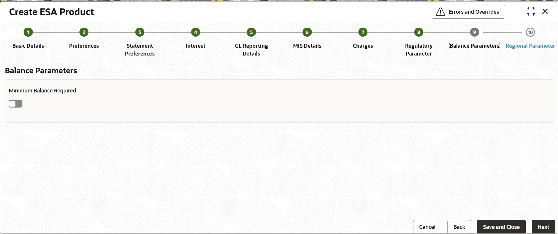 Description of create-esa-product---balance-parameters.png follows