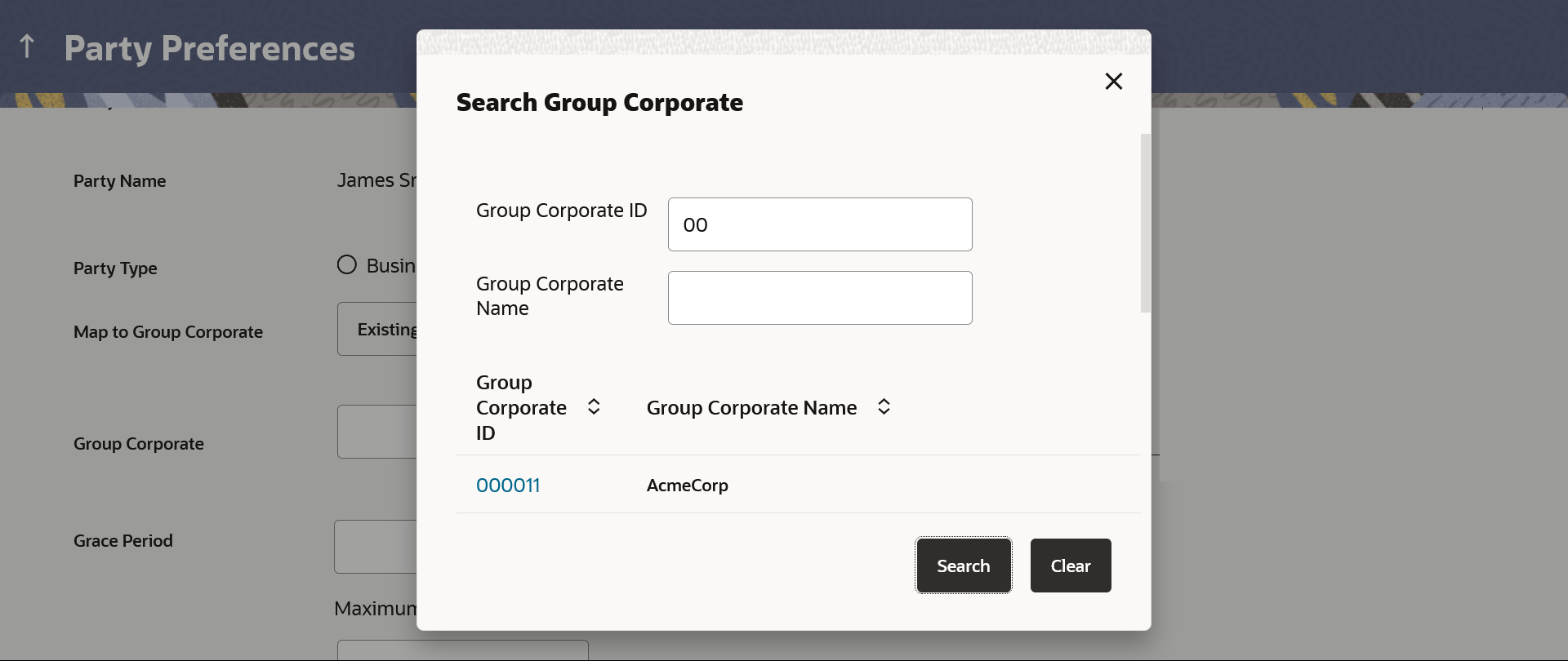 Search Group Corporate to Map with Existing Group Corporate
