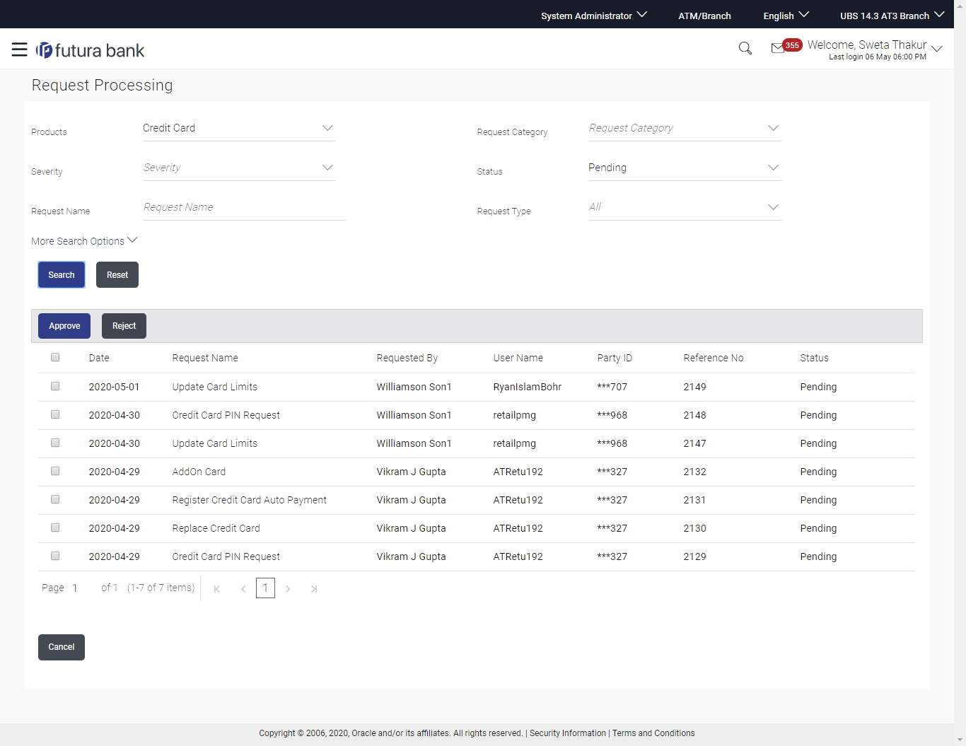 Service Request - Search Result