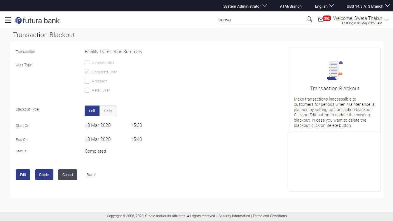 Transaction Blackout- View details