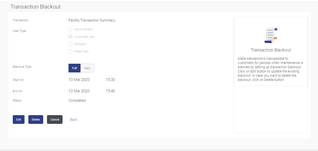 Transaction Blackout- View details Transaction Blackout- View details
