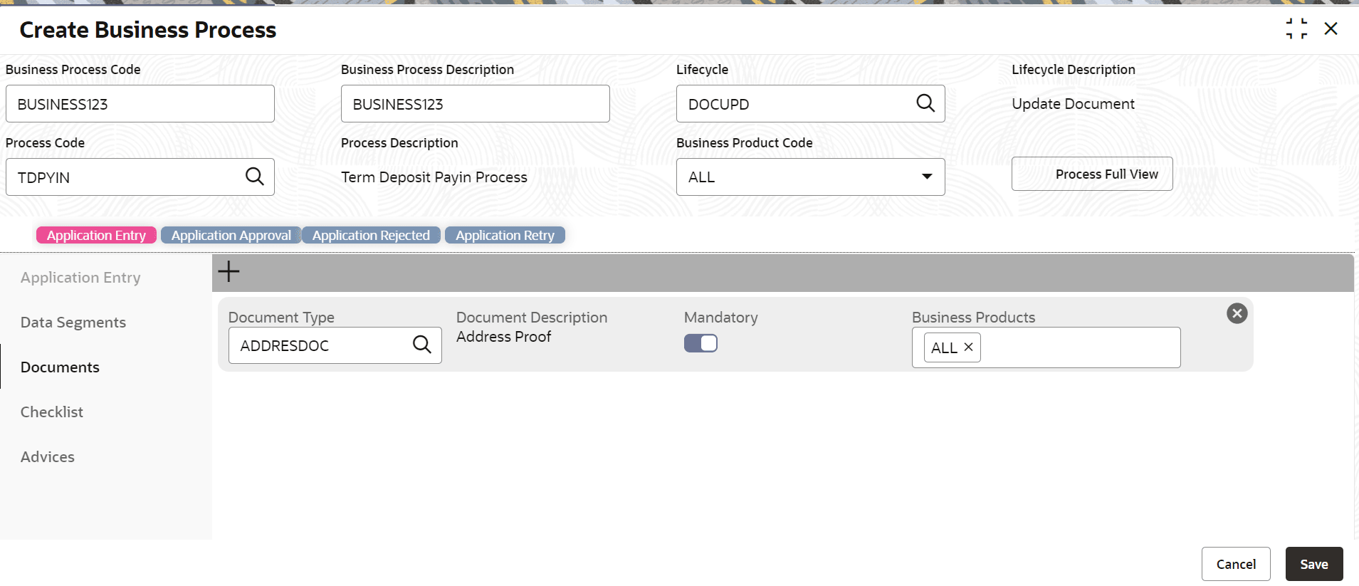 Create New Process Document Create Business Process