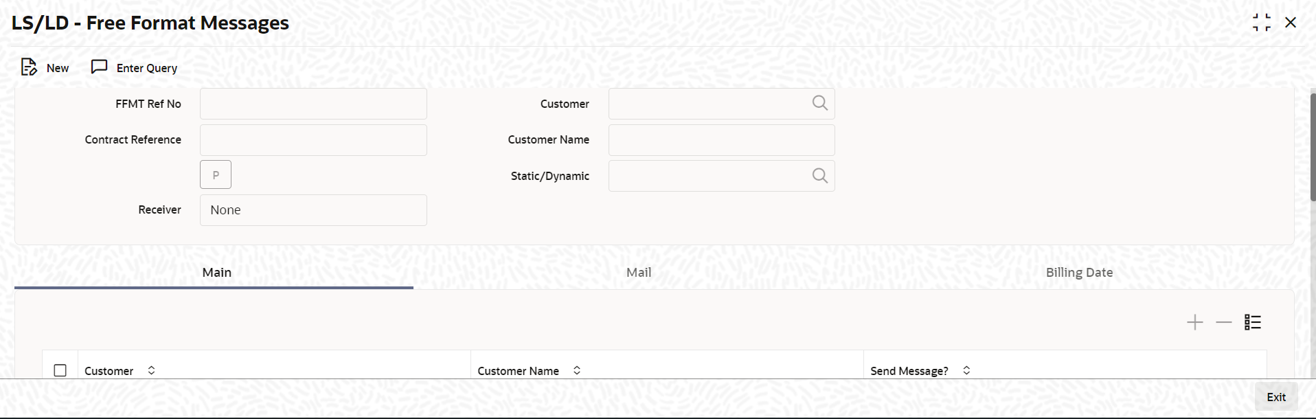 Free Format Message Maintenance for Customer Details