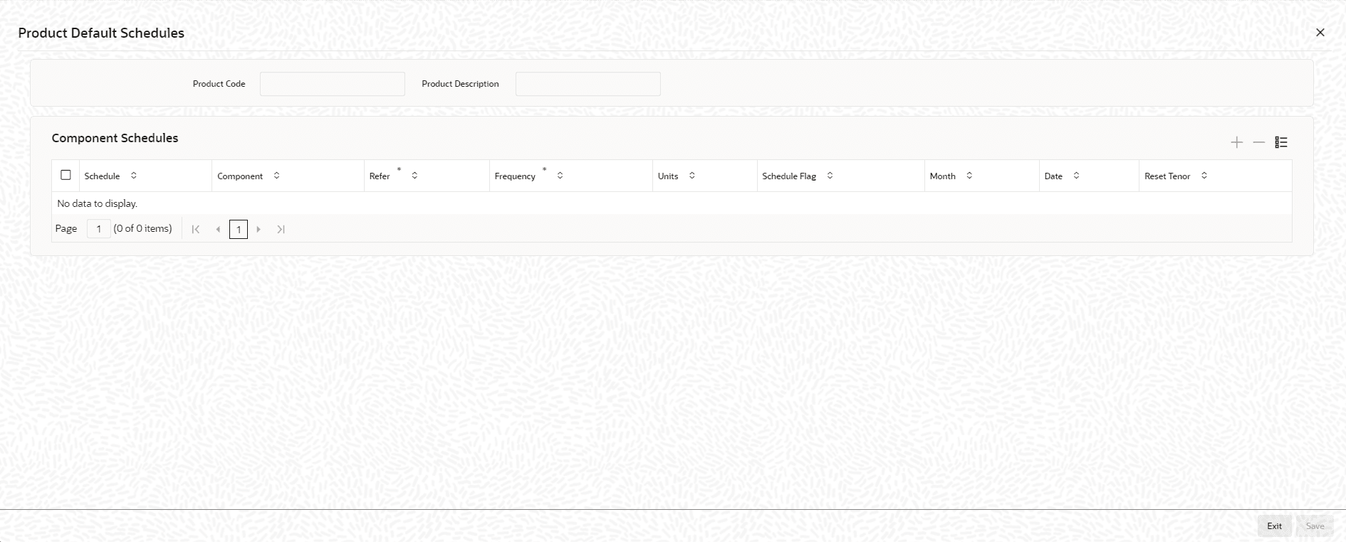 Product Default Schedules Product Default Schedules