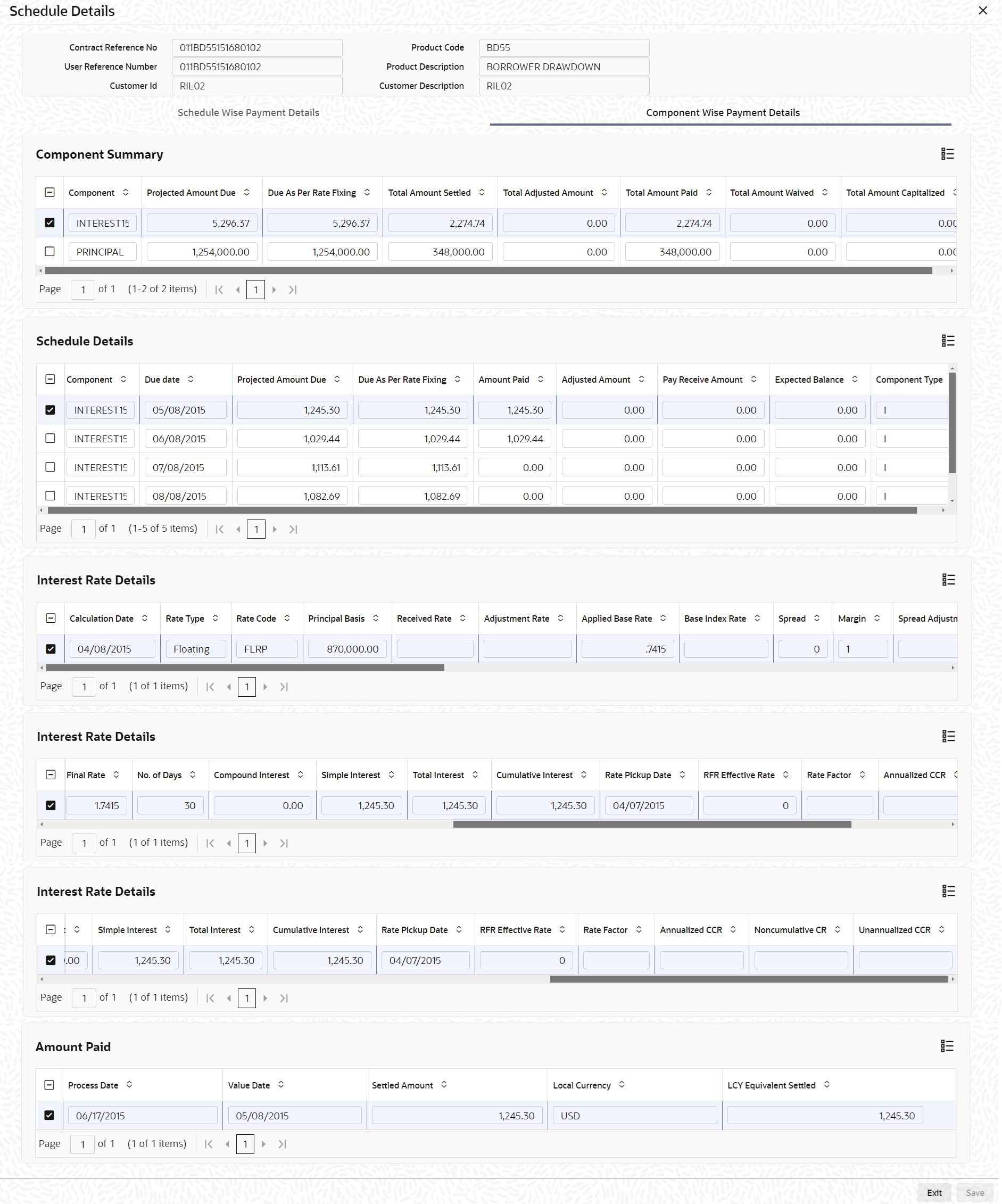 Viewing Drawdown Payment Schedule Details