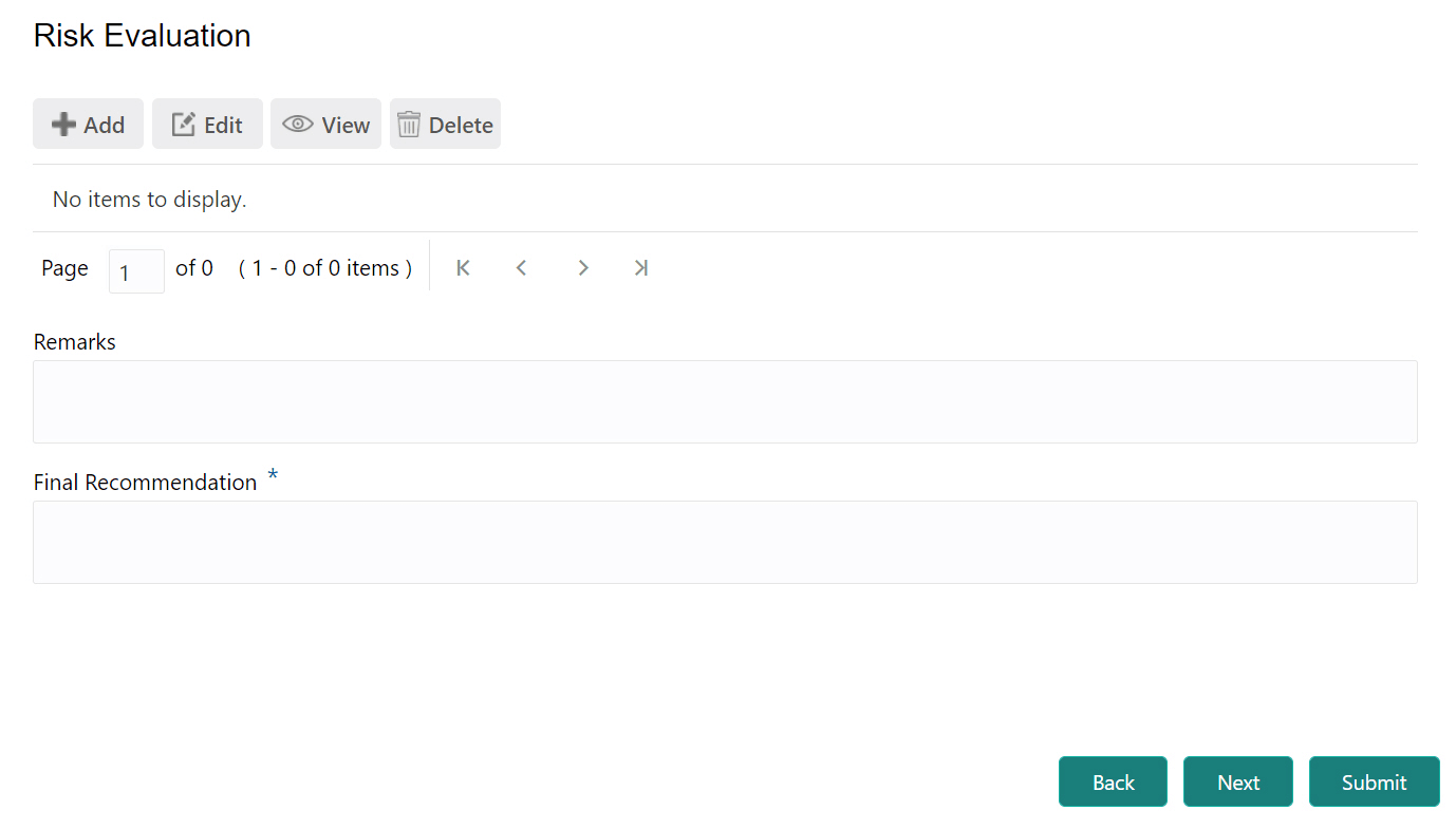 Edit, View and Delete Options for Risk Evaluation