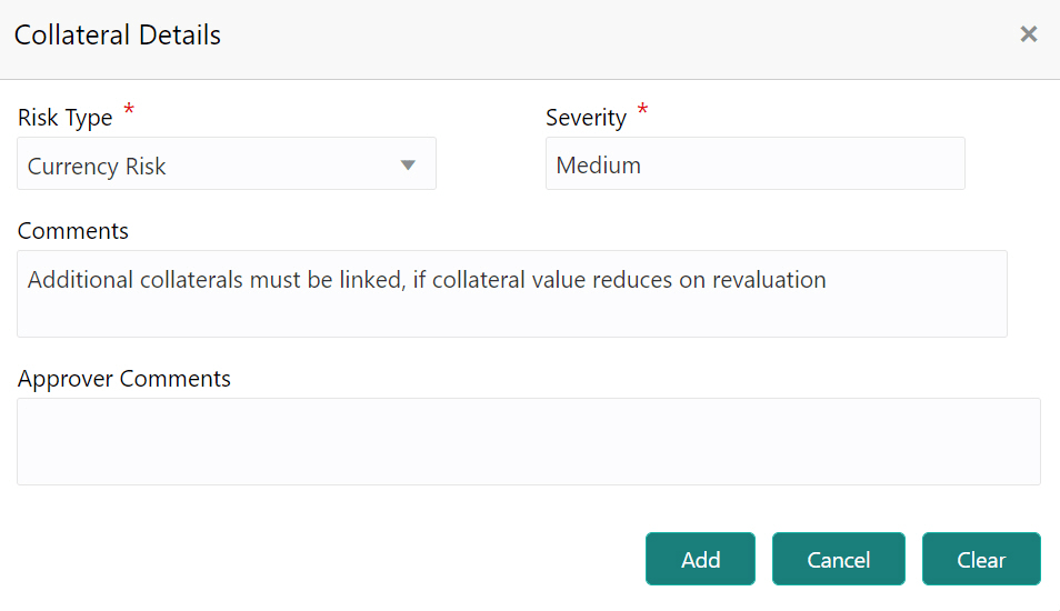 Collateral Details such as Risk type and Severity