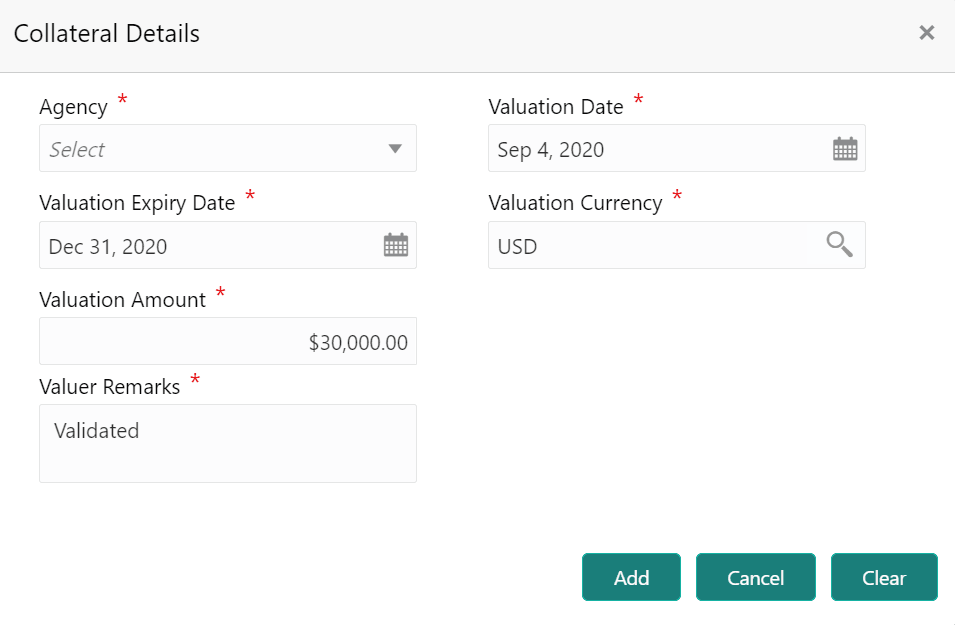 Add, Edit and View Options for Valuation