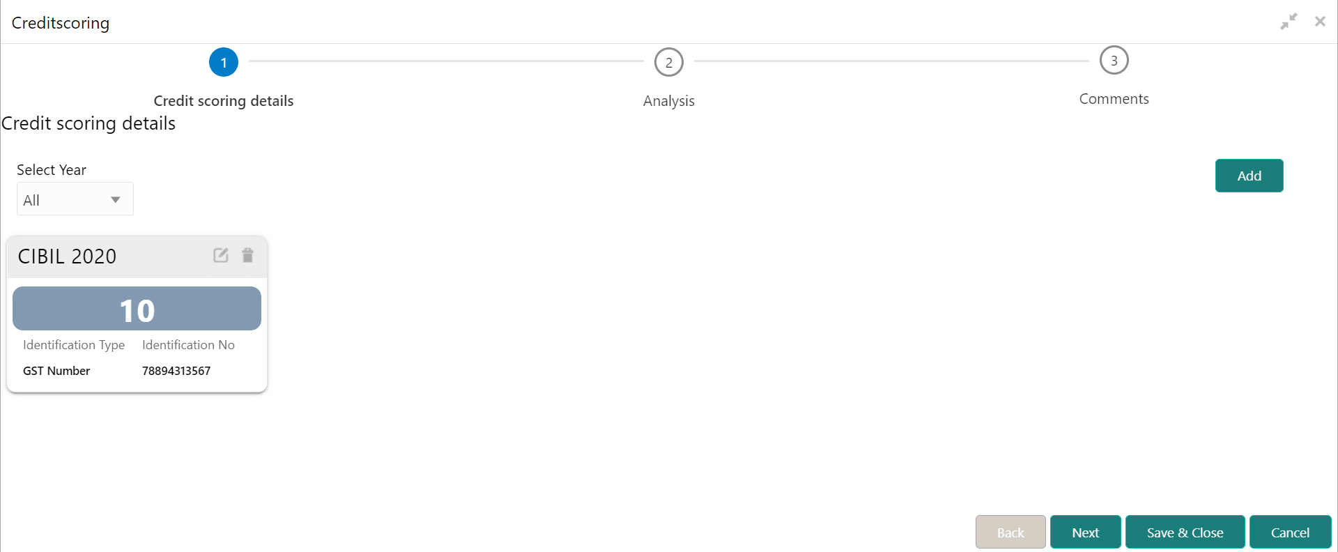 Edit and Delete Actions for Credit Scoring