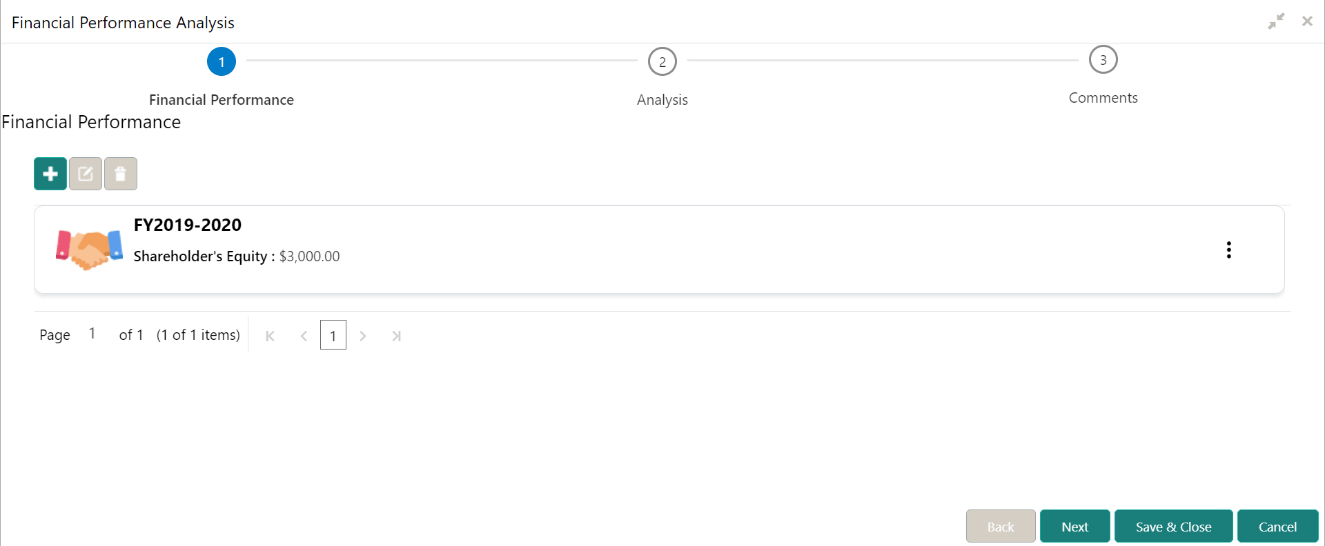 Add, Edit and Delete Options for Financial Performance Analysis