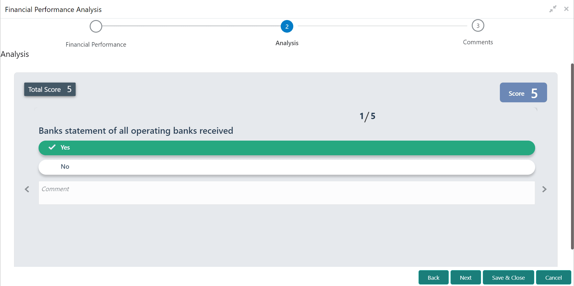 Questionnary of Financial Performance Analysis
