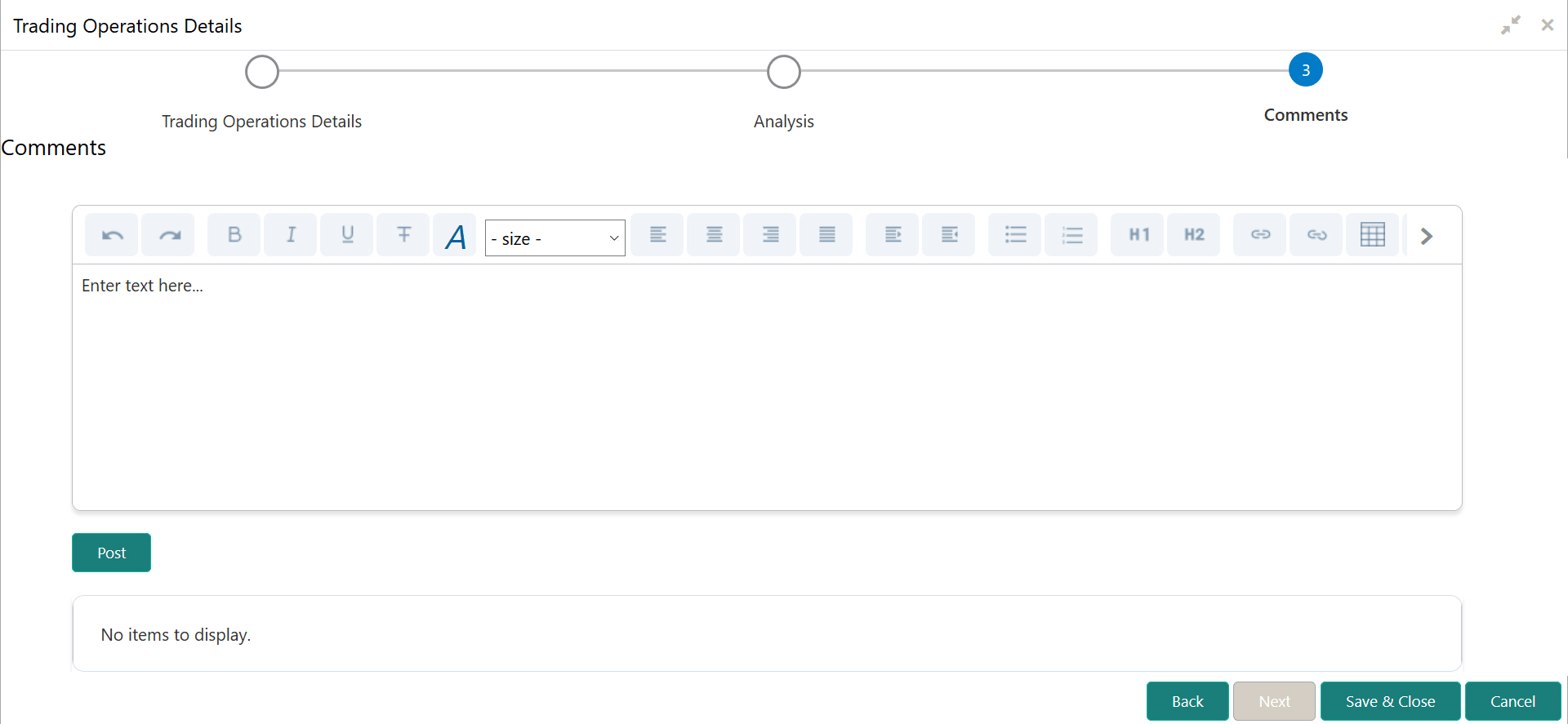Overall Comments for Trading Operations Details