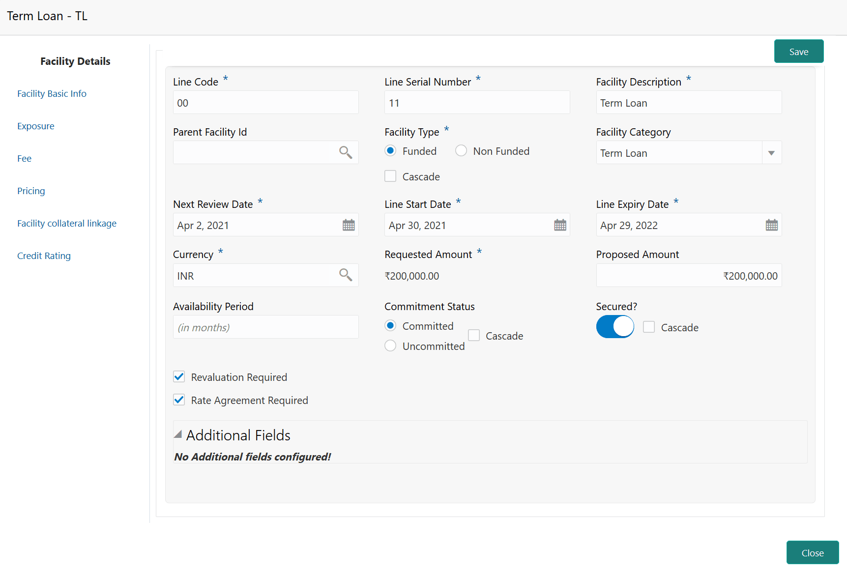 Facility Details such as Line code and Facility type