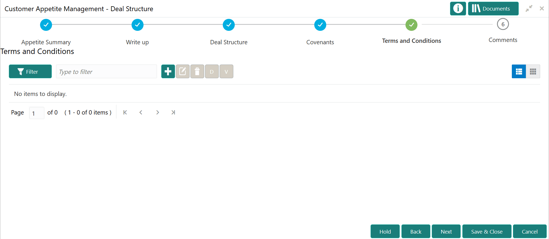Add, Edit and Delete options for Terms and Conditions